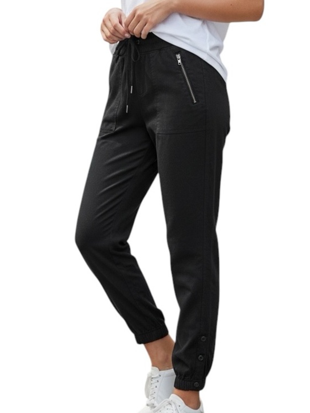 Athleta Black Drawstring Jogger Pants with Zip Pockets Linen Size 0